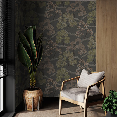 Sublmie Tree Floral Charcoal Wallpaper