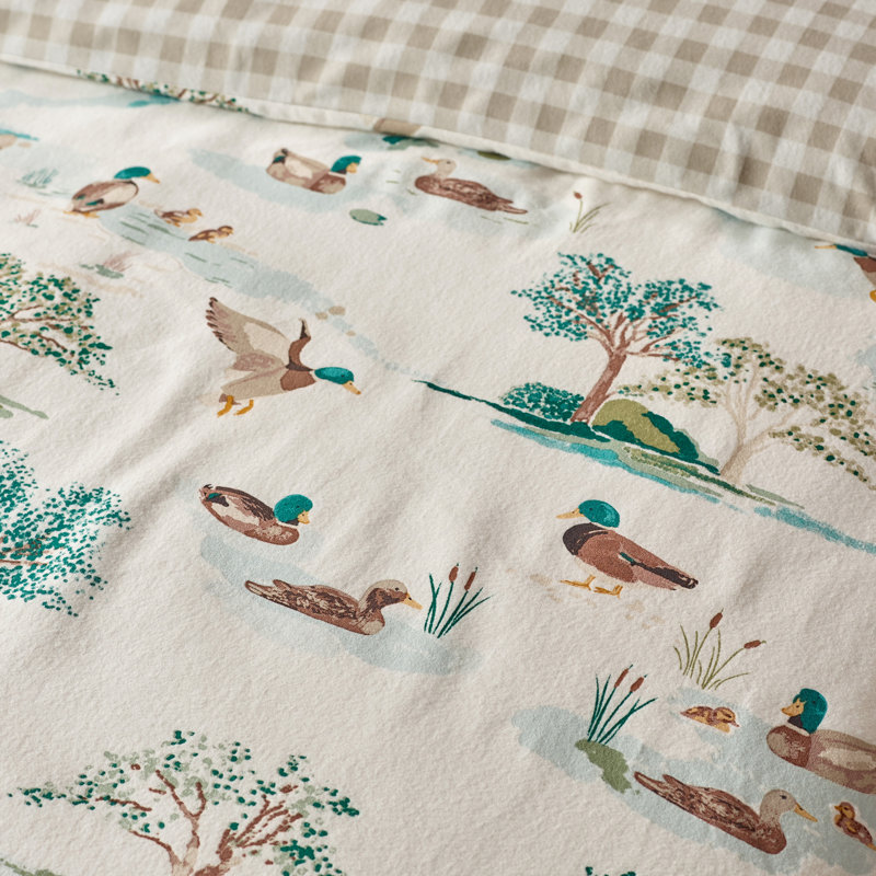Brushed Mallards Cotton Reversible Duvet Cover Set, Single