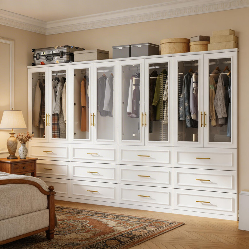 Mehruddin 74.8'' H 12-Drawer Wood and Glass Armoire