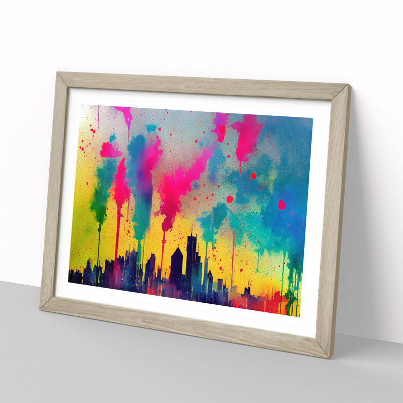 Skyscraper Skyline Splashed Vol.7 Abstract - Framed Print, Oak Framed, 46cm H x 64cm W x 2cm D