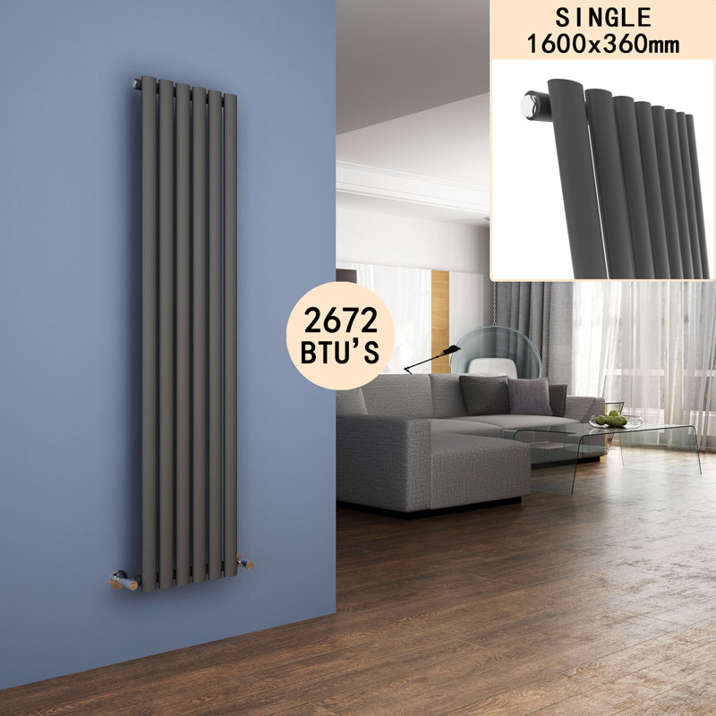 Tyra Vertical Oval Panel Radiators, Anthracite, 160cm H x 36cm W x 5.8cm D