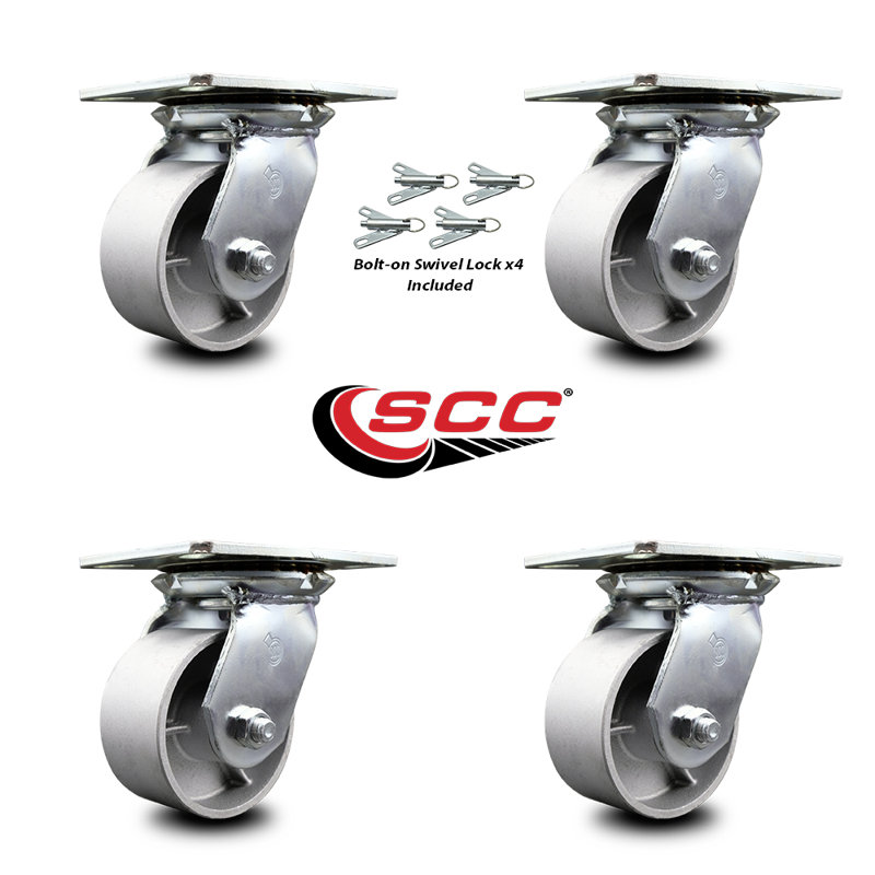 4 Inch Semi Steel Caster Set with Roller Bearings and Swivel Locks SCC