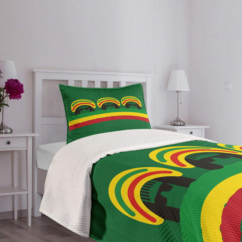 Green Multicolor Reggae Themed Twin Bedspread Set