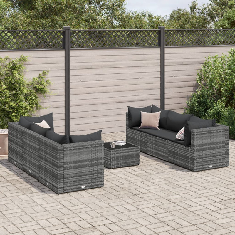 Ensemble de patio avec coussins en rotin Latitude Run®, Gris, Gris anthracite, 6