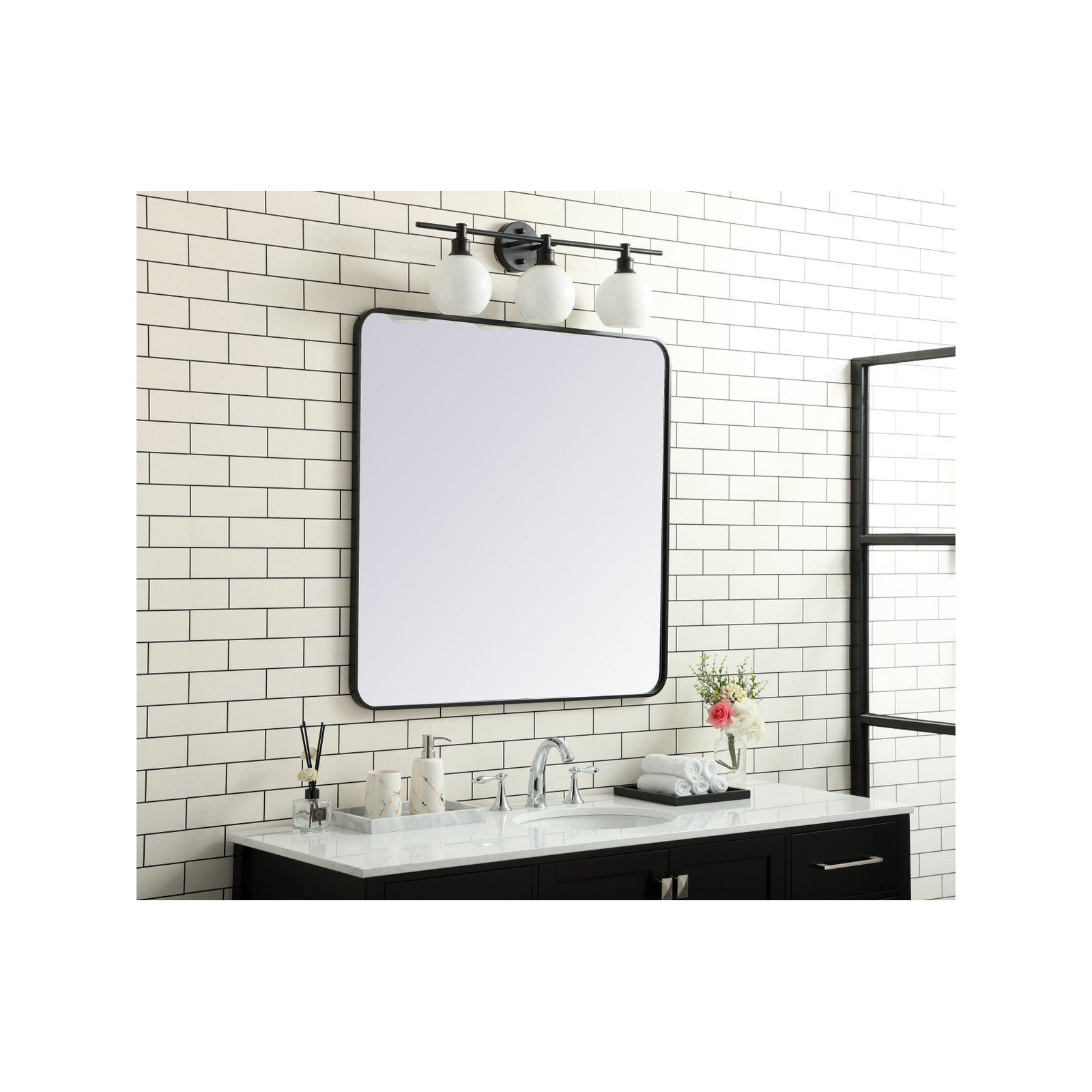 Sabine Metal Rounded Rectangle Wall Mirror, Black, 36" x 36"