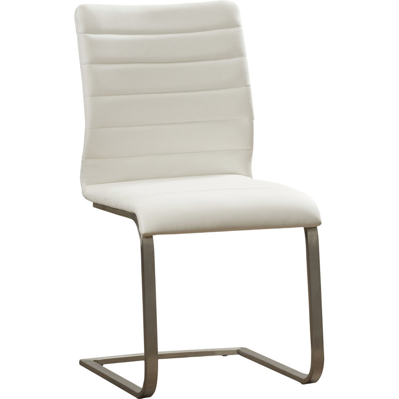 Abdulrhaman Contemporary Upholstered Armless Side Chair in Stainless Steel, White