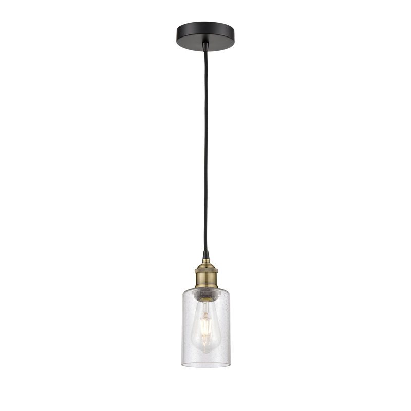 Luminaire suspendu cylindrique à 1 lumière Ervine, Grainé, Laiton antique noir