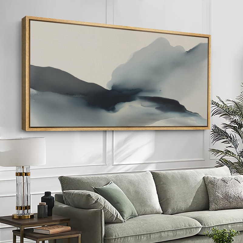«Minimalist Wash Mountain Landscape», impression sur toile encadrée, Cadre naturel flottant, H 24 po x l 36 po x P 1,5 po