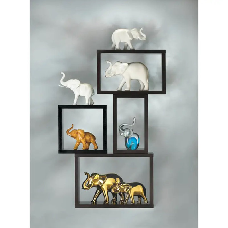Set of Three Light Brown Wooden Elephant Figurines