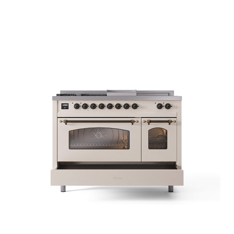 ILVE Nostalgie II 48 Dual Fuel Range, Natural Gas, Antique White/Bronze