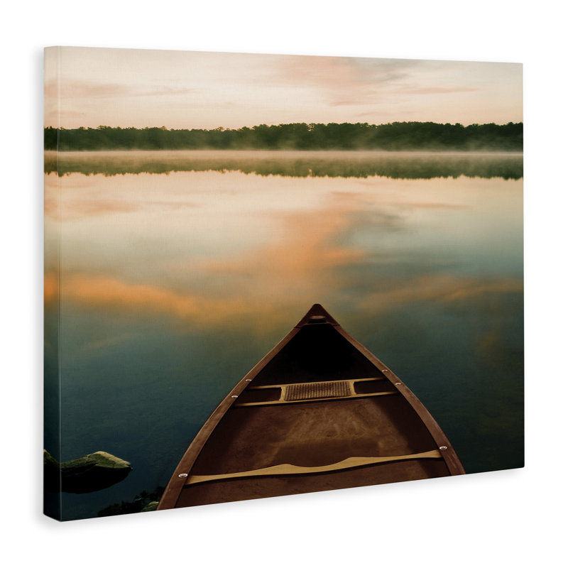 Canoe on Lake Warm Sunrise, art mural sur toile par Danita Delimont, H 16 po x l 20 po