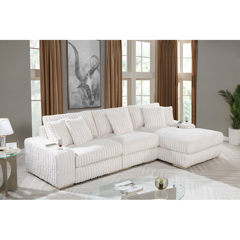 Canapé modulaire réversible à rayures Puffy, Beige
