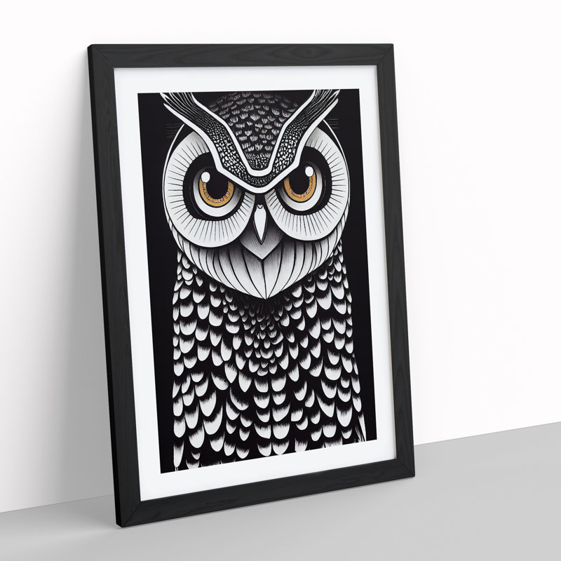A Fearless Owl - Wall Art, Black Picture Frame, 48cm H x 36cm W, White