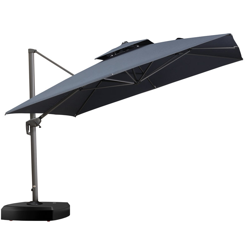 Yamari 11' Square Advanced Fabric Cantilever Umbrella with wheeled Base, Dark Gray
