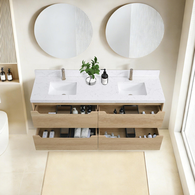 Meuble-lavabo mural avec lavabo et 4 tiroirs, 72