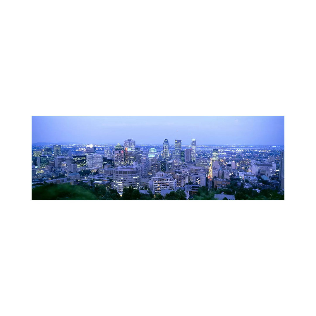 Downtown Skyline At Dusk, Montreal, Quebec, Canada - Wrapped Canvas Panoramic Print