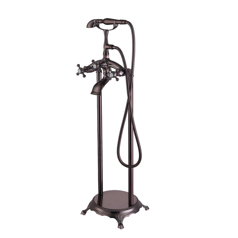 Topcraft Triple Handle Floor Mounted Freestanding Tub Filler with Hand shower, Oil Rubbed Bronze