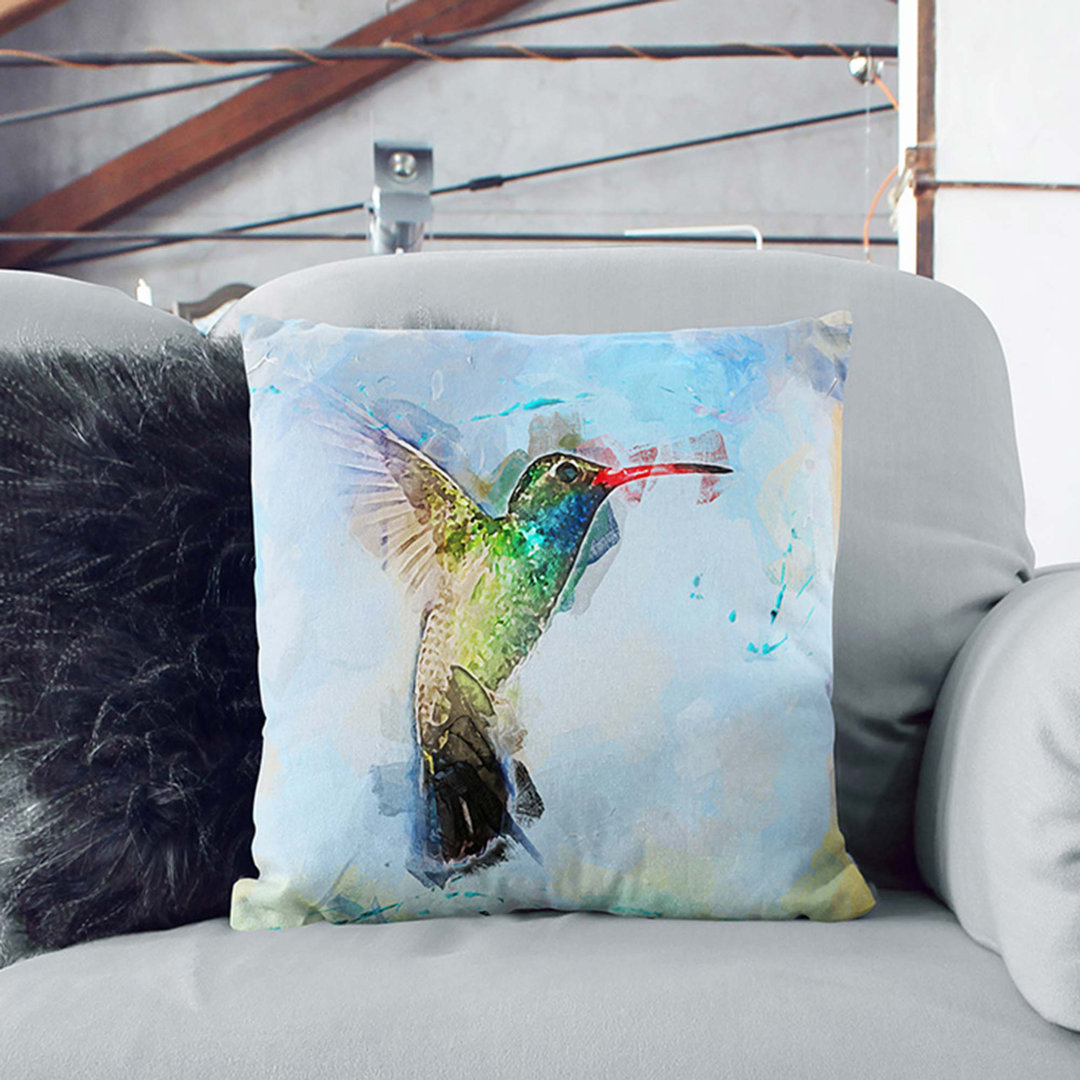Hummingbird Paint Smudge in Abstract Cushion with Filling