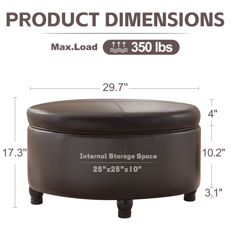 Repose-pieds rond avec rangement en similicuir Duanys, Marron foncé