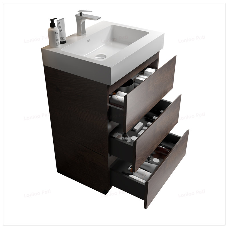 Meuble-lavabo autoportant de 24 po avec lavabo, sans drain ni robinet, 18"