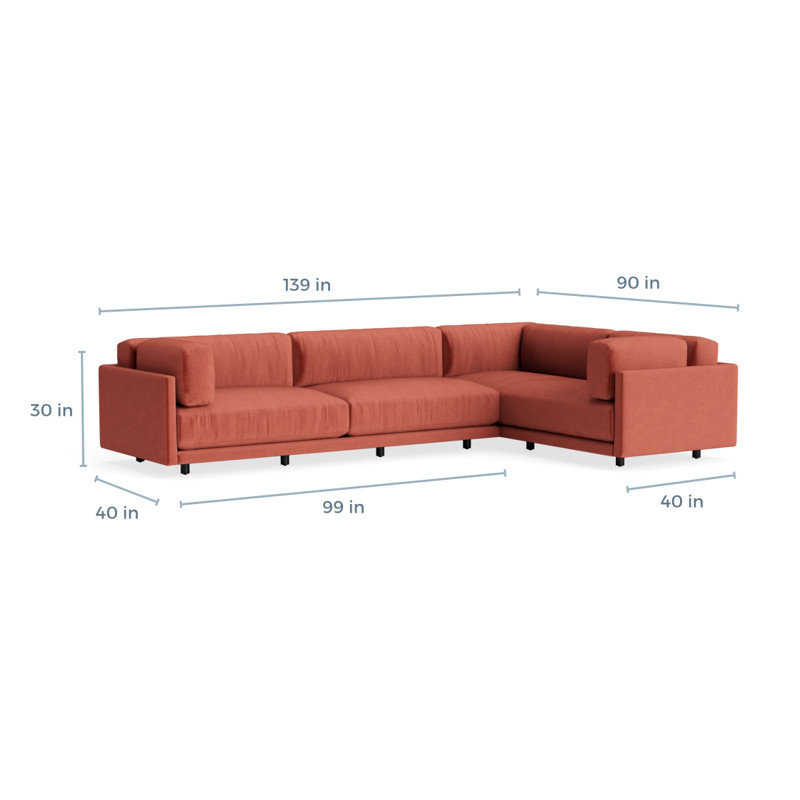 MTO - Sunday L Sectional Sofa, Left, Tomato Velvet