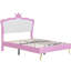 Structure de lit tapissier pour chambre avec lumières à DEL et tête de lit couronne, rose et blanc, construction, revêtement silencieux en pleine grandeur rose et blanc, solide et décorative
