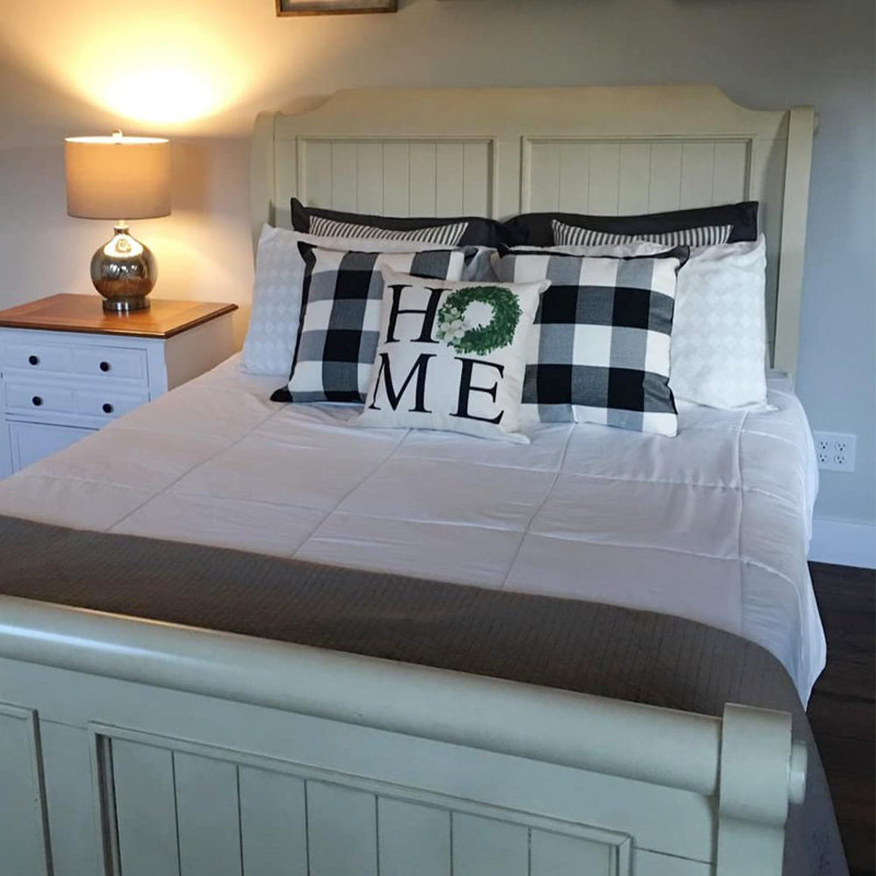 Holiday 2019 Plaid Cotton Blend Pillow Cover, Black, 16" H x 16" W