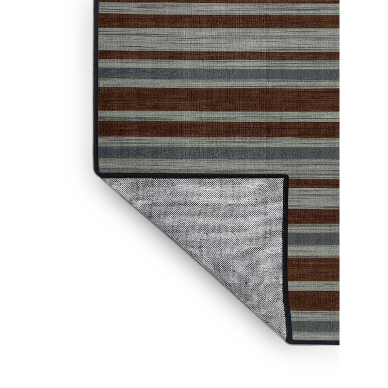 Tapis brun à rayures horizontales lavable à la machine, Rond 4 pi