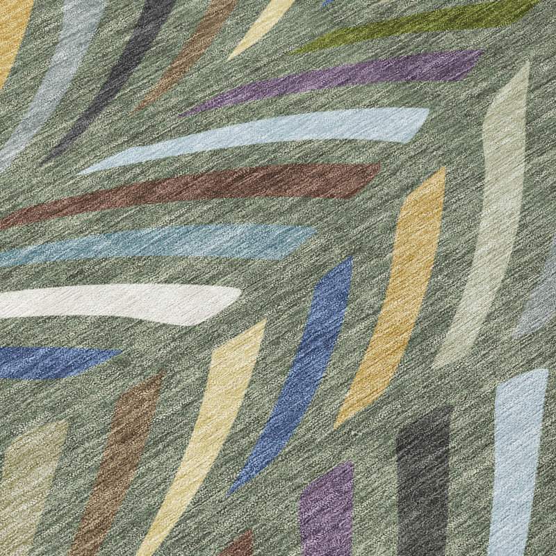 Machine Washable Indoor/Outdoor Chantille ACN2475 Mid-Century Modern Rug, 1'8" x 2'6", Basil