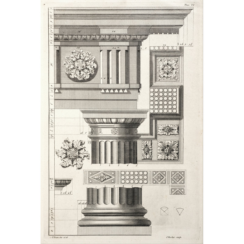 Column & Rosettes by Abraham Swan - Wrapped Canvas Painting, 46cm H x 30cm W