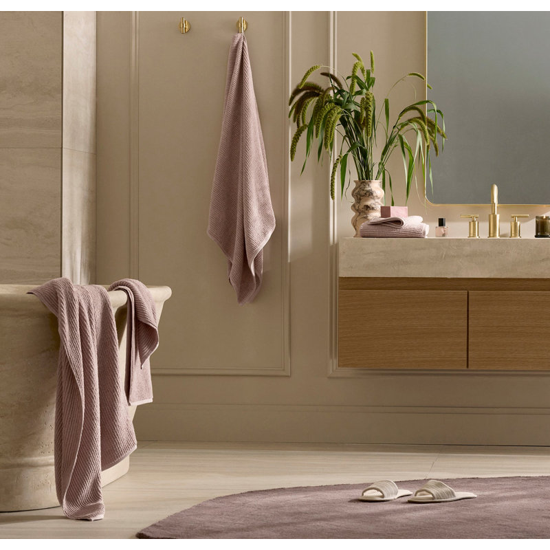 Turkish Ribbed Ribbed Bath Towel, Dusty Rose