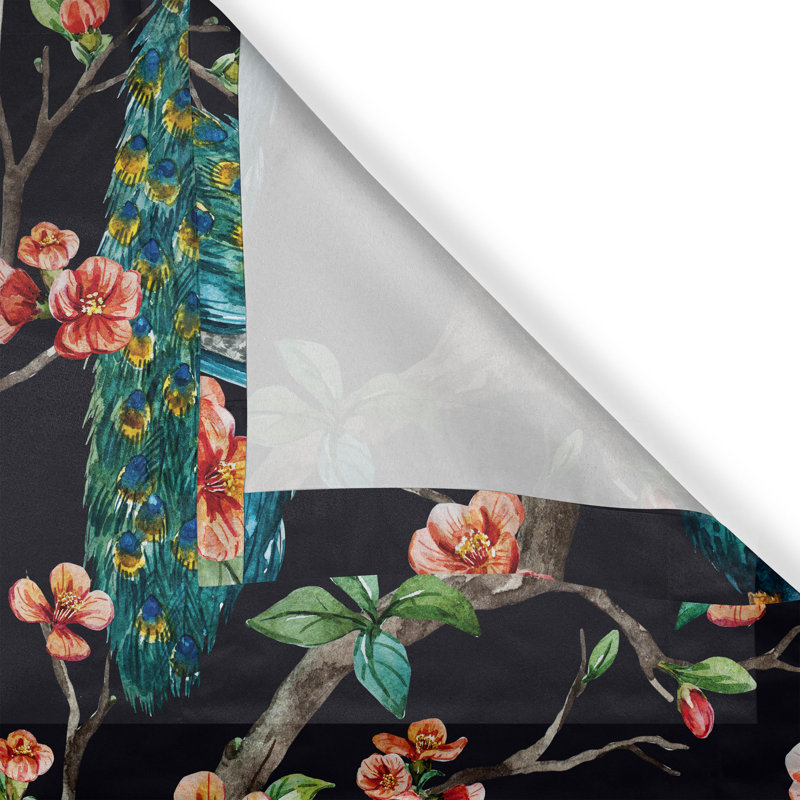 Dakota Fields Peacock Grommet Curtain Birds Blooming Floral Art Vermilion Sea Blue Teal, 50" W x 96" L