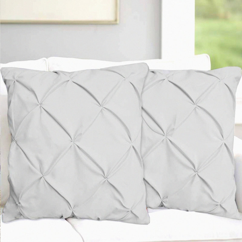 Luxury Pintuck Euro Pillow Shams - Set of 2, 500-Thread Count Cotton, Solid Pinch Pleated Design, Decorative European Pillow Sham - Silver, 24'' x 24''