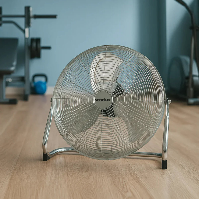 Senelux 16 Inch Chrome Floor Fan with Adjustable Tilt and Multiple Fan Speeds, 20cm H x 41cm W x 41.29cm D