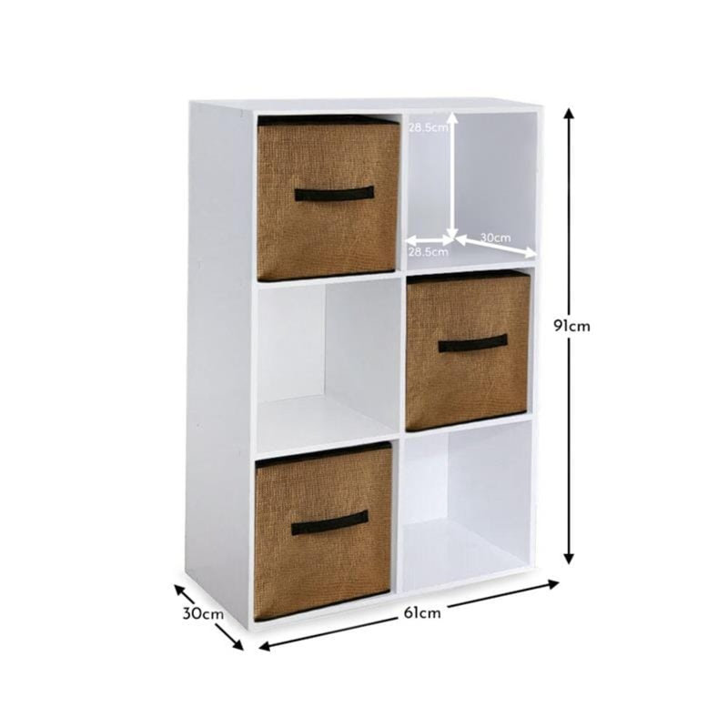 Northville Cube Bookcases with baskets, (6 Shelves) 91cm H x 61cm W x 30cm D, White/Natural