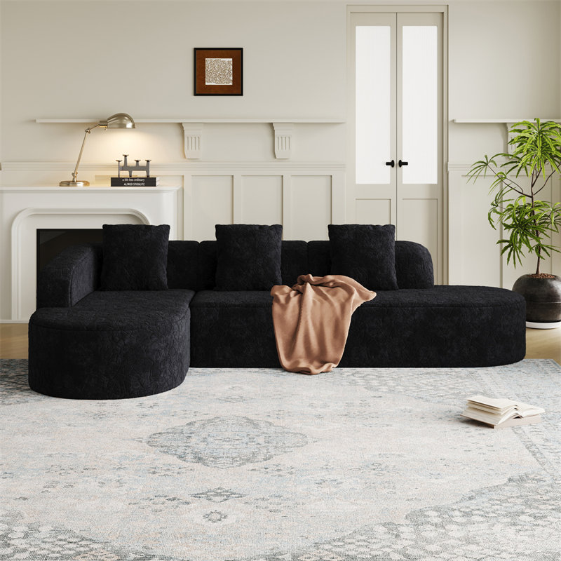 111.8" Sectional, Black Polyester