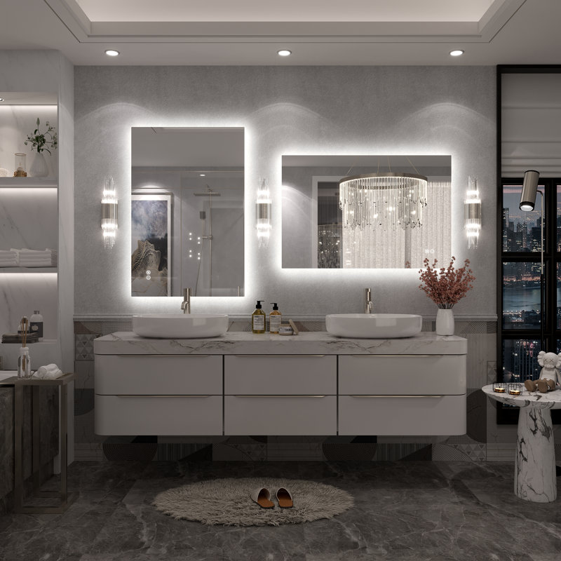 Molly Rectangle/Round/Oval LED Anti-Fog Tempered Glass Wall Bathroom Vanity Mirror - UL Certified, 36" x 24", Rectangle
