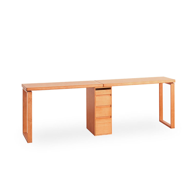 Brown Rectangular Solid Wood desk, 29.53" H x 110.24" W x 23.62" D