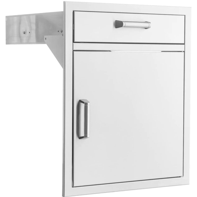 Mont Alpi Signature 260 Series 21"W x 21"D x 24"H Commercial Grade 304 Stainless Steel Outdoor Kitchen Island BBQ Gas Grill Magnetic Single Access Door and Drawer Combo with Traditional and Contemporary Style Handle Sets - Made in USA - Lifetime Warranty