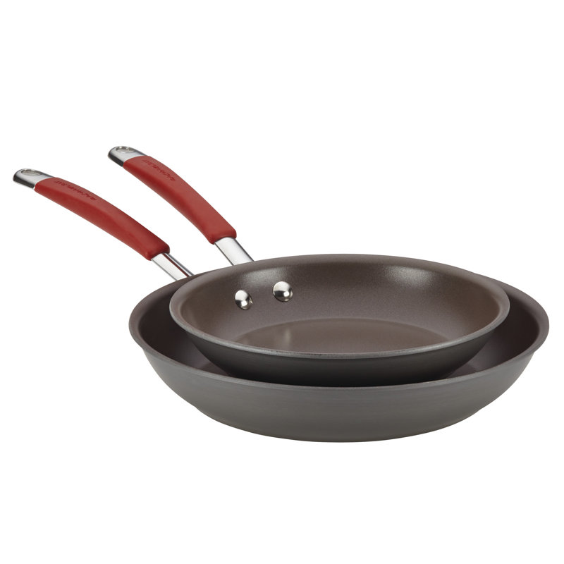 Rachael Ray Cucina Hard Anodized Nonstick Frying Pans / Skillet Set, 9.25 Inch and 11.5 Inch, Cranberry Red