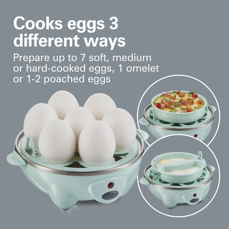 Hamilton Beach 3-in-1 Egg Cooker, Hard-Boiled, Poached, Omelets, 7 Egg Capacity, Mint Color, 25504G