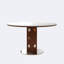 Table de salle à manger ronde extensible 47,2 pouces pour 4 à 6 personnes, table de cuisine pliante avec abattant, plateau en pierre frittée blanche, colonne en bois de noyer et base en métal pour petits appartements et salles à manger-132981669