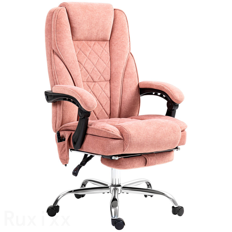 Chaise de bureau de massage rose, avec repose-pieds, chaise de bureau de direction, avec 6 points de vibration et chaleur, chaise d'ordinateur inclinable, chaise de bureau pivotante, hauteur réglable