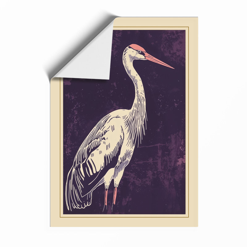 Heron in Twilight Japandi - Framed Print, A1 - 84.1 x 59.4 cm, Unframed