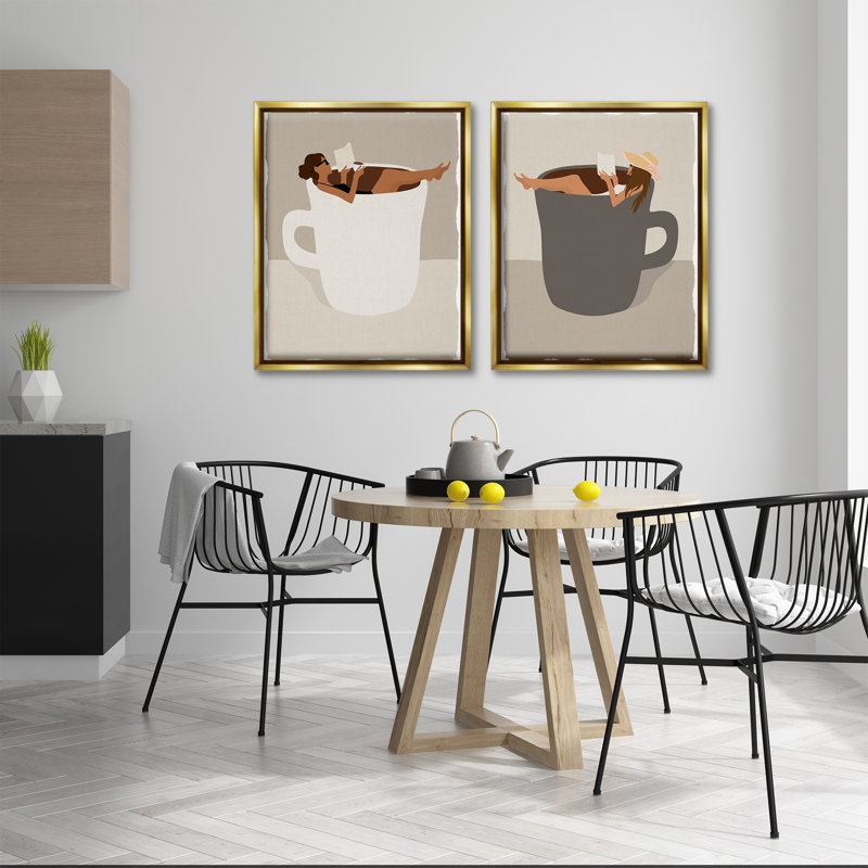 Ensemble de 2 toiles flottantes lecture et matinée café, design par Natalie Carpentieri, H 31 po x l 25 po
