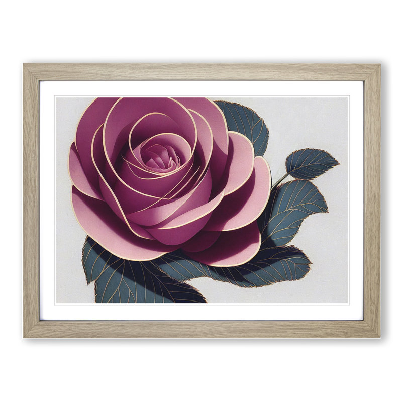 XH1022-7556X Rose Flower Deco Vol.1 - Single Picture Frame Painting, 46cm H x 64cm W x 2cm D, Oak