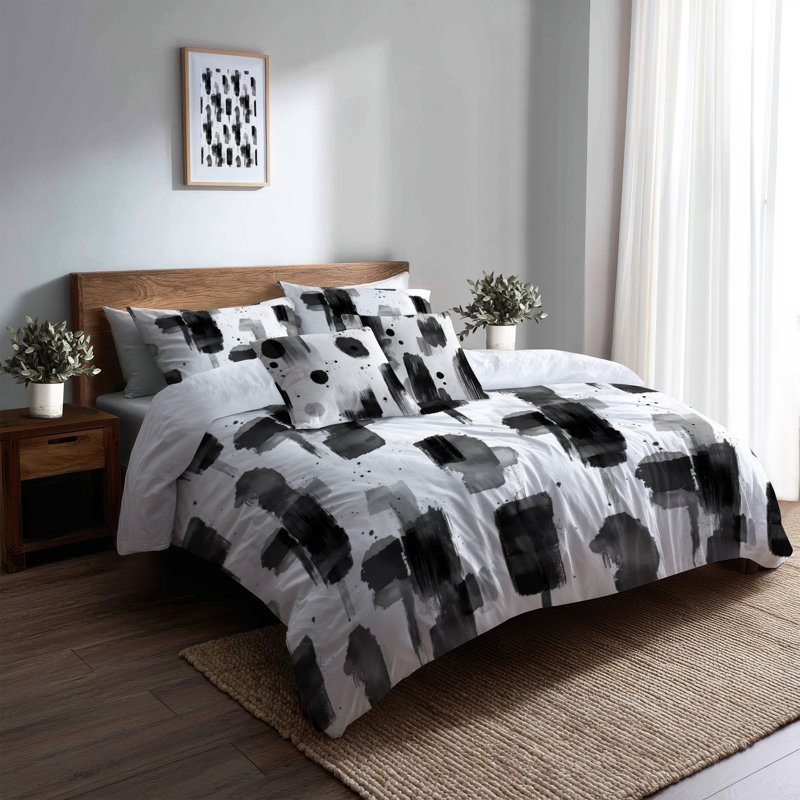 Black Minimal Light I Bedding, Queen Comforter + 5 Additional Pieces