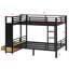 Lit superposé en métal pour les adolescents avec tablettes de rangement, tiroirs et panneau perforé-1781569774