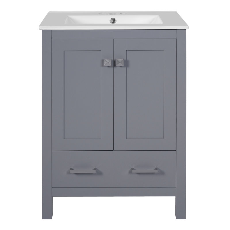 Meuble-lavabo simple 30 po avec plateau en céramique Nebo, Gris, Argent argent, 24"