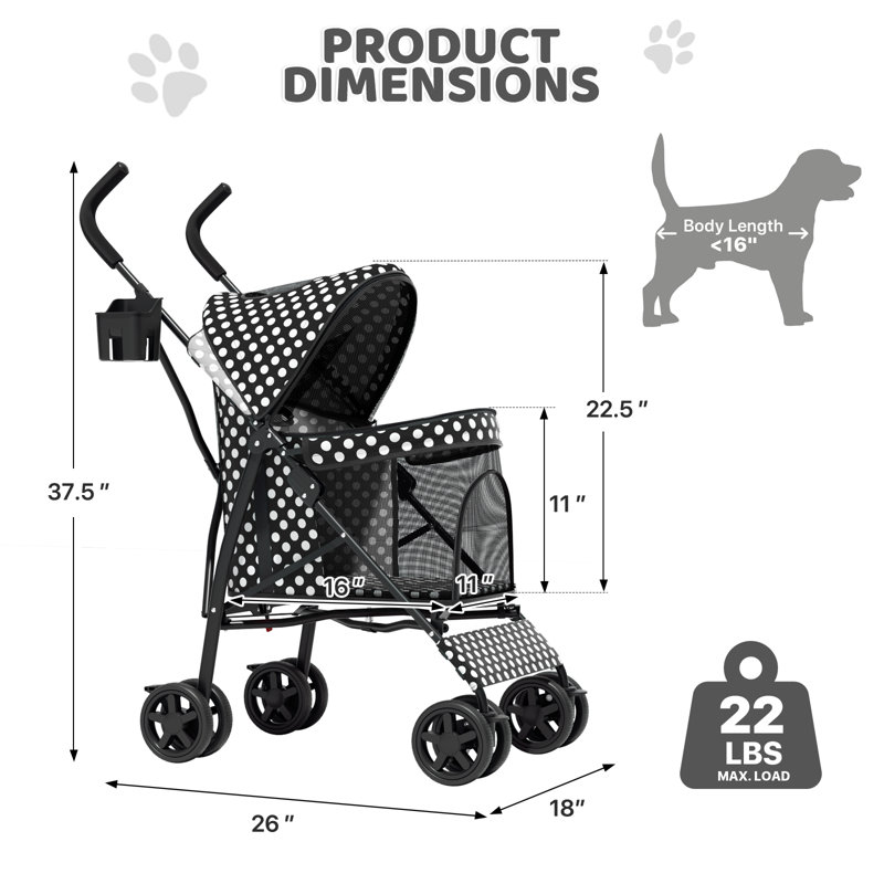 Pet Stoller Dog Cat Stoller Comfortable Lightweight Stroller With Adjustable Canopy, Black